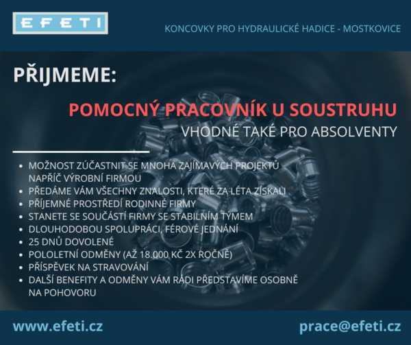 Pomocný/á pracovník/ce u soustruhu (23000 – 30000)